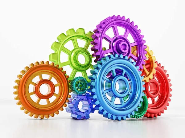 Colorful Connected Gears Motion Forming Cloud Shape Illustration — Stock Photo, Image