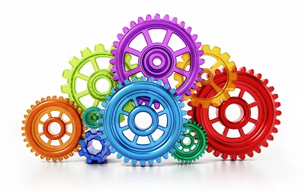 Colorful Connected Gears Motion Forming Cloud Shape Illustration — Stock Photo, Image