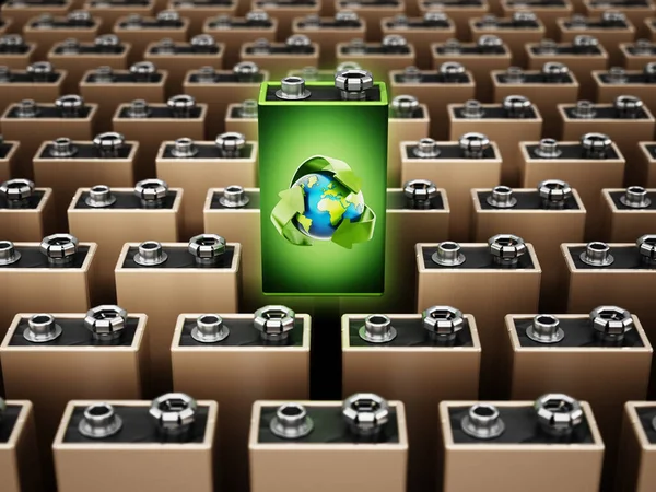 Batteria Verde Con Simbolo Del Riciclo Distingue Tra Normali Batterie — Foto Stock