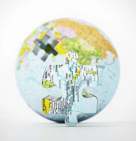Beyaz Arka Planda Izole Edilmiş Yapboz Parçalarından Oluşan Dünya Haritasına — Stok fotoğraf