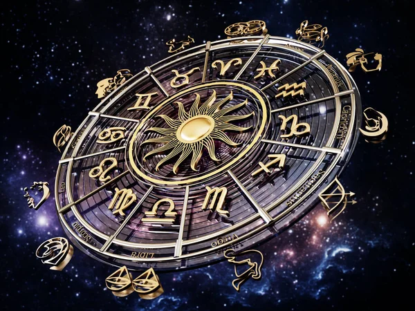 Roue Horoscope Avec Signes Zodiaque Constellations Zodiaque Illustration — Photo