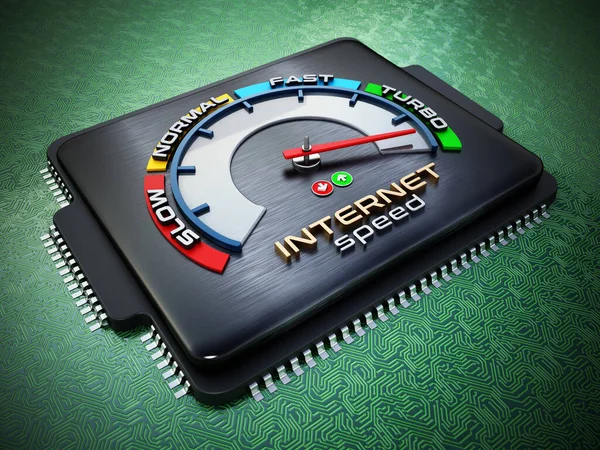 Internet Speed Dial Computer Chip Standing Green Pcb Illustration — Stock Photo, Image