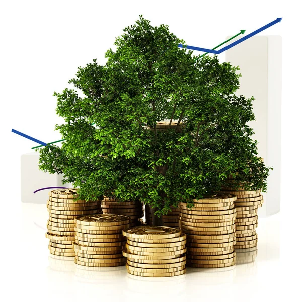 Tree Stack Gold Coins Sales Graphic Illustration — Stockfoto