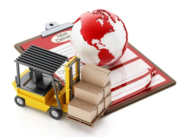 Forklift Delivery Document Clipboard Globe Illustration — Stockfoto