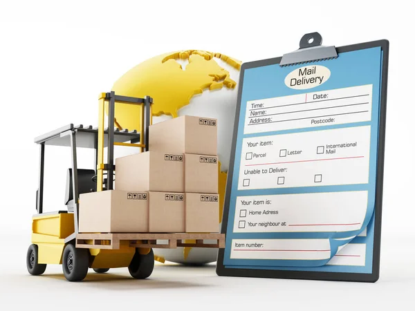 Forklift Delivery Document Clipboard Globe Illustration — Stockfoto