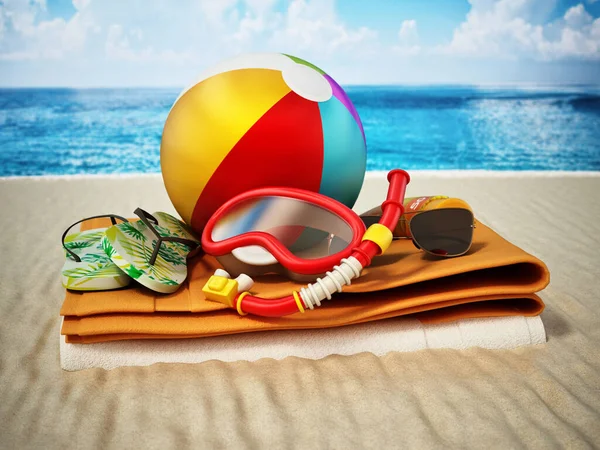 Personal Accessories Standing Beach Sand Travel Vacations Concept Illustration — Fotografia de Stock