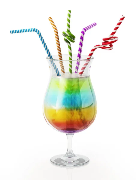 Cannucce Colorate All Interno Vetro Coctail Con Bevanda Multicolore Illustrazione — Foto Stock