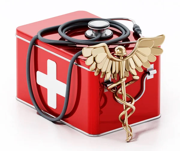 Medicine Box Caduceus Stethoscope Isolated White Background Illustration — Stock Photo, Image
