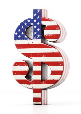 Beyaz arka planda izole edilmiş Amerikan bayrağı desenli dolar sembolü. 3d illüstrasyon.