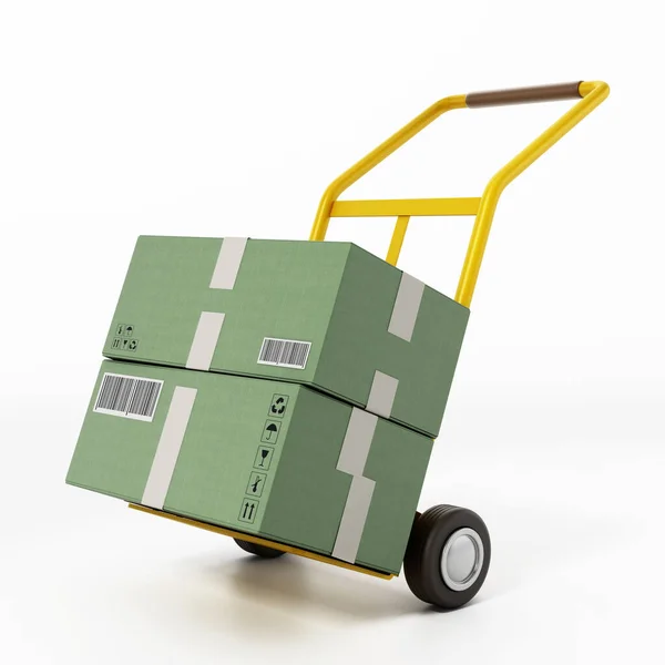 Hand Trolley Cargo Boxes Isolated White Background Illustration — Fotografia de Stock