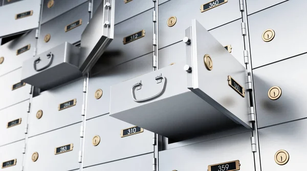 Bank Deposit Boxes Some Open Drawers Illustration — Stockfoto