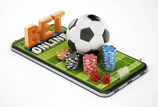 Casino Chips Soccer Ball Dice Standing Smartphone Football Pitch Illustration —  Fotos de Stock