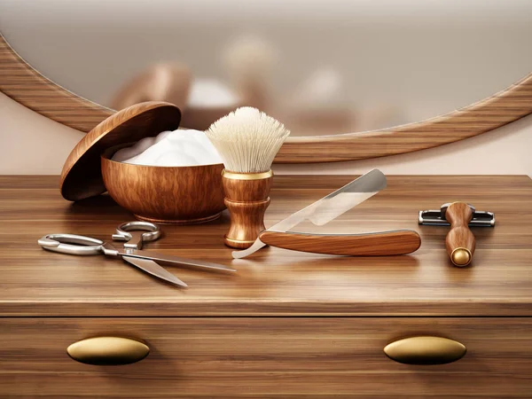 Retro Shaving Tools Standing Barber Shop Counter Illustration — Stock fotografie