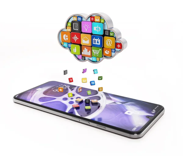 Raining Digital Apps Smartphone Cloud Shaped Application Store Illustration — стоковое фото