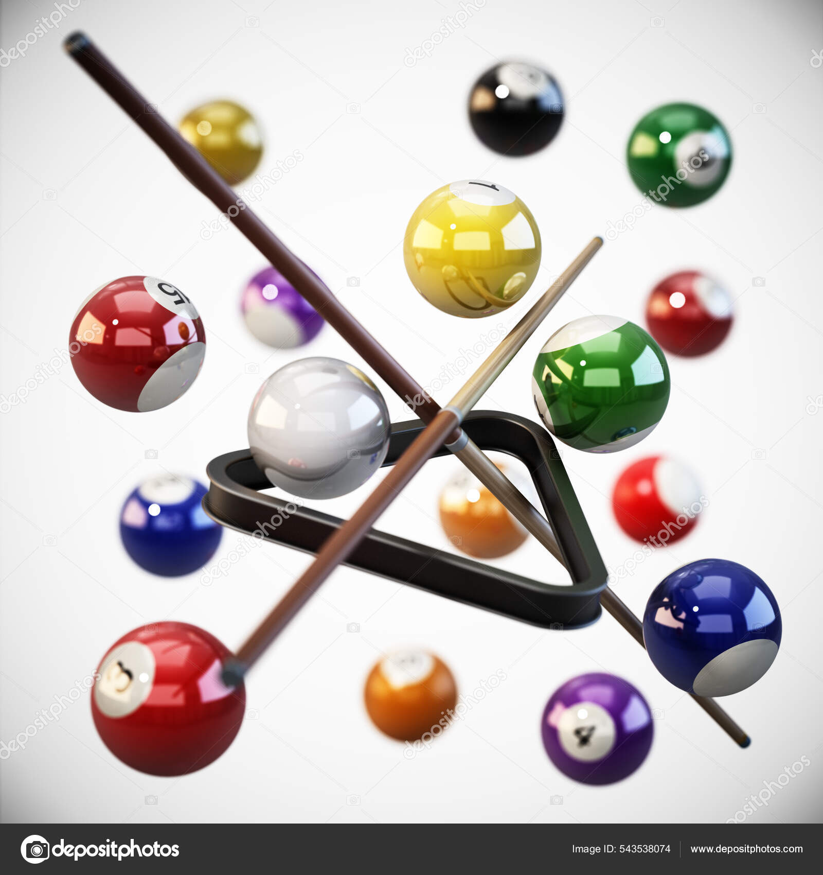 Pool Billiard Balls Cues Triangle White Background Illustration Stock Photo by ©destinacigdem
