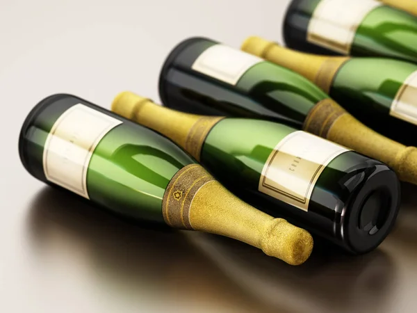 Bottiglie Champagne Fila Illustrazione — Foto Stock