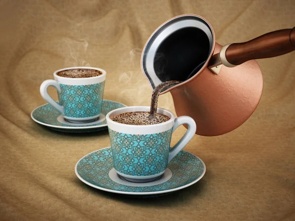 Caffè Turco Versato Una Tazza Porcellana Tradizionale Illustrazione — Foto Stock