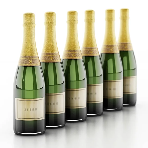 Bottiglie Champagne Fila Illustrazione — Foto Stock