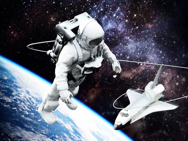 Spacewalking Astronaut View Earth Space Shuttle Background Illustration — Stock Photo, Image