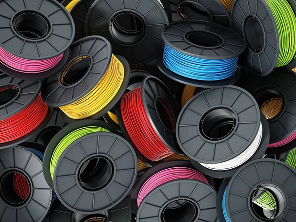Montón Coloridos Filamentos Impresora Ilustración — Foto de Stock