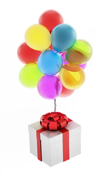 Colorful Flying Balloons Attached Giftbox Illustration — Stock Photo, Image