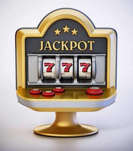 Nyerőgép Három Hét Szimbólummal Jackpot Szöveggel Illusztráció — Stock Fotó