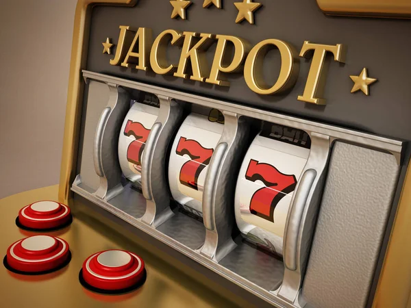 Spielautomat Mit Drei Sieben Symbolen Und Jackpot Text Illustration — Stockfoto