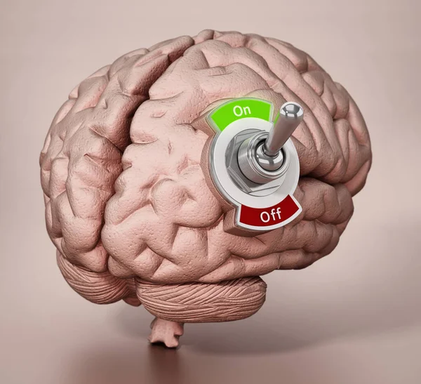 Cerebro Humano Con Botón Encendido Apagado Ilustración — Foto de Stock