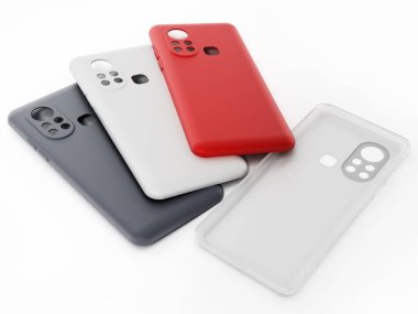 Silikon akıllı telefon kapakları beyaz arka planda izole edilmiş. 3B illüstrasyon.