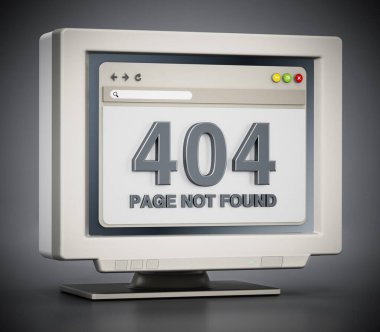 Web sayfasında 404 sayfalı retro monitör bağlantı hatası kodu bulunamadı. 3B illüstrasyon.