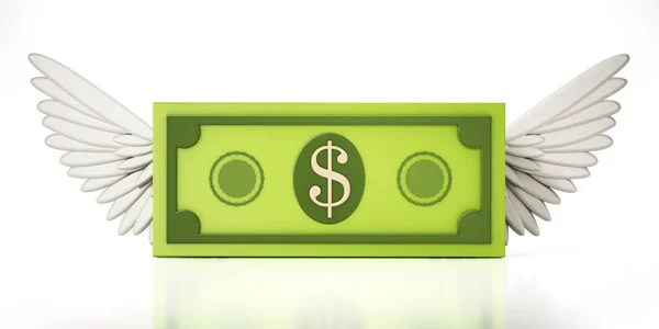 Nota Dólar Fictícia Com Asas Anjo Isoladas Fundo Branco Ilustração — Fotografia de Stock