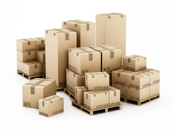 Stack Cardboard Boxes Isolated White Background Illustration — Stock Photo, Image