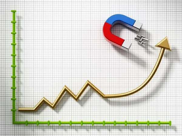 Hoefijzer Magneet Trekken Pijl Symbool Naar Boven Een Business Chart — Stockfoto