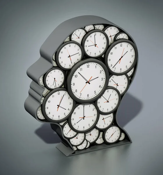 Grupo Relógios Formando Uma Forma Cabeça Ilustração — Fotografia de Stock