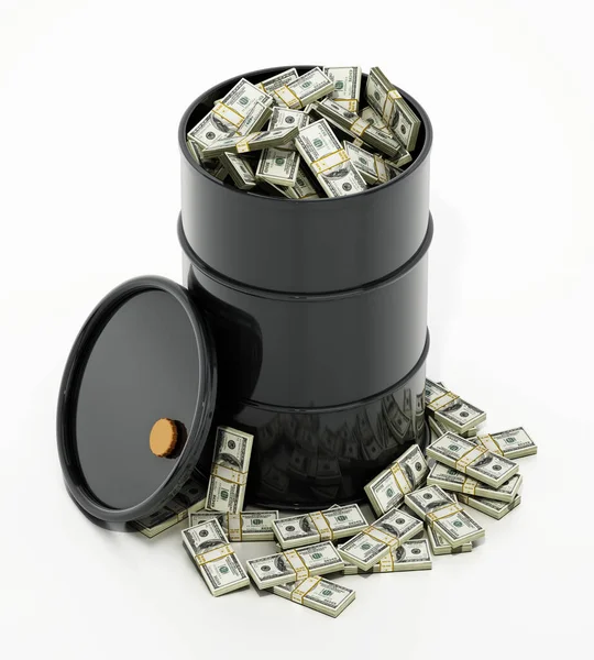 Oil Barrel Full 100 Dollar Bills Illustration — Stock Photo, Image