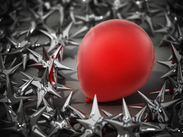 Roter Luftballon Steht Zwischen Scharfen Ähren Hochrisikokonzept Illustration — Stockfoto