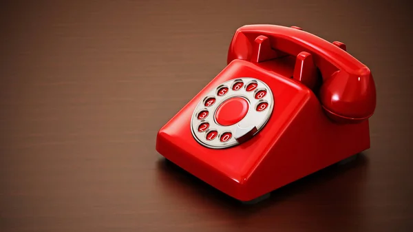 Κόκκινο Ρετρό Περιστροφικό Τηλέφωνο Στο Φόντο Ξύλο Εικονογράφηση — Φωτογραφία Αρχείου