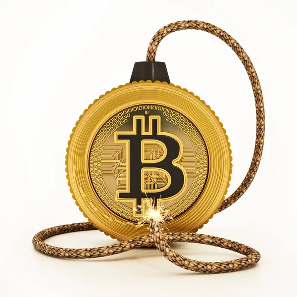 Bitcoin Bomb Burning Fuse Illustration — Stock Photo, Image