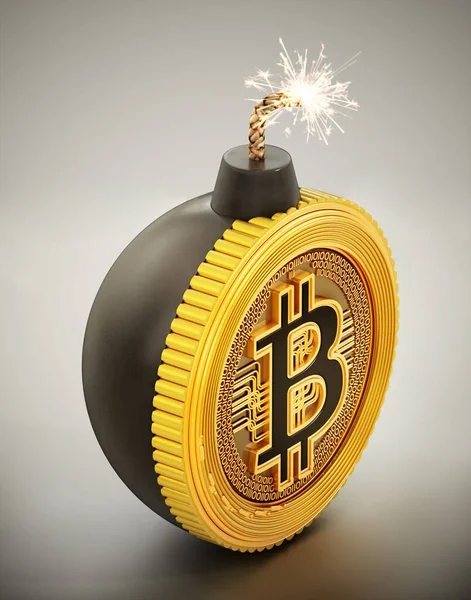 Bomba Bitcoin Con Fusible Ardiente Ilustración —  Fotos de Stock