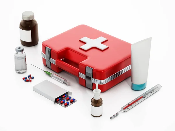 First Aid Kit Medical Tools Medicine Isolated White Background Illustration — Fotografia de Stock