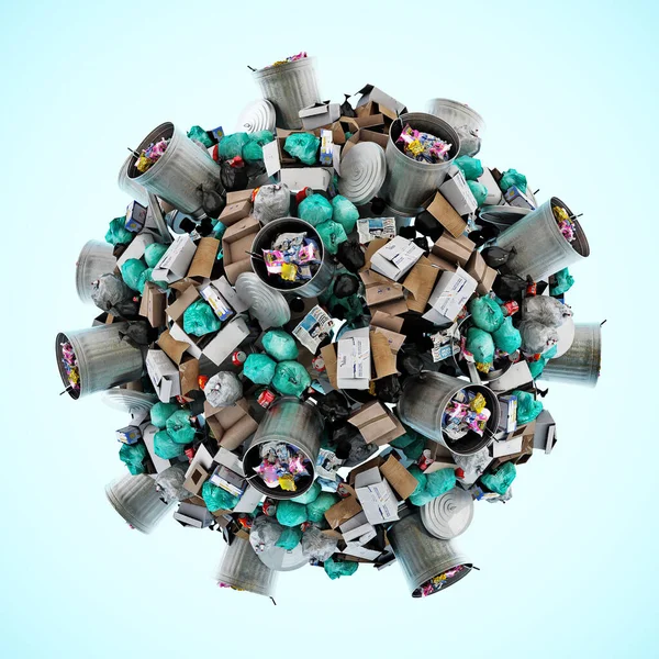 Çöp Torbaları Konteynırlar Bir Küre Oluşturan Çeşitli Atıklar Illüstrasyon — Stok fotoğraf