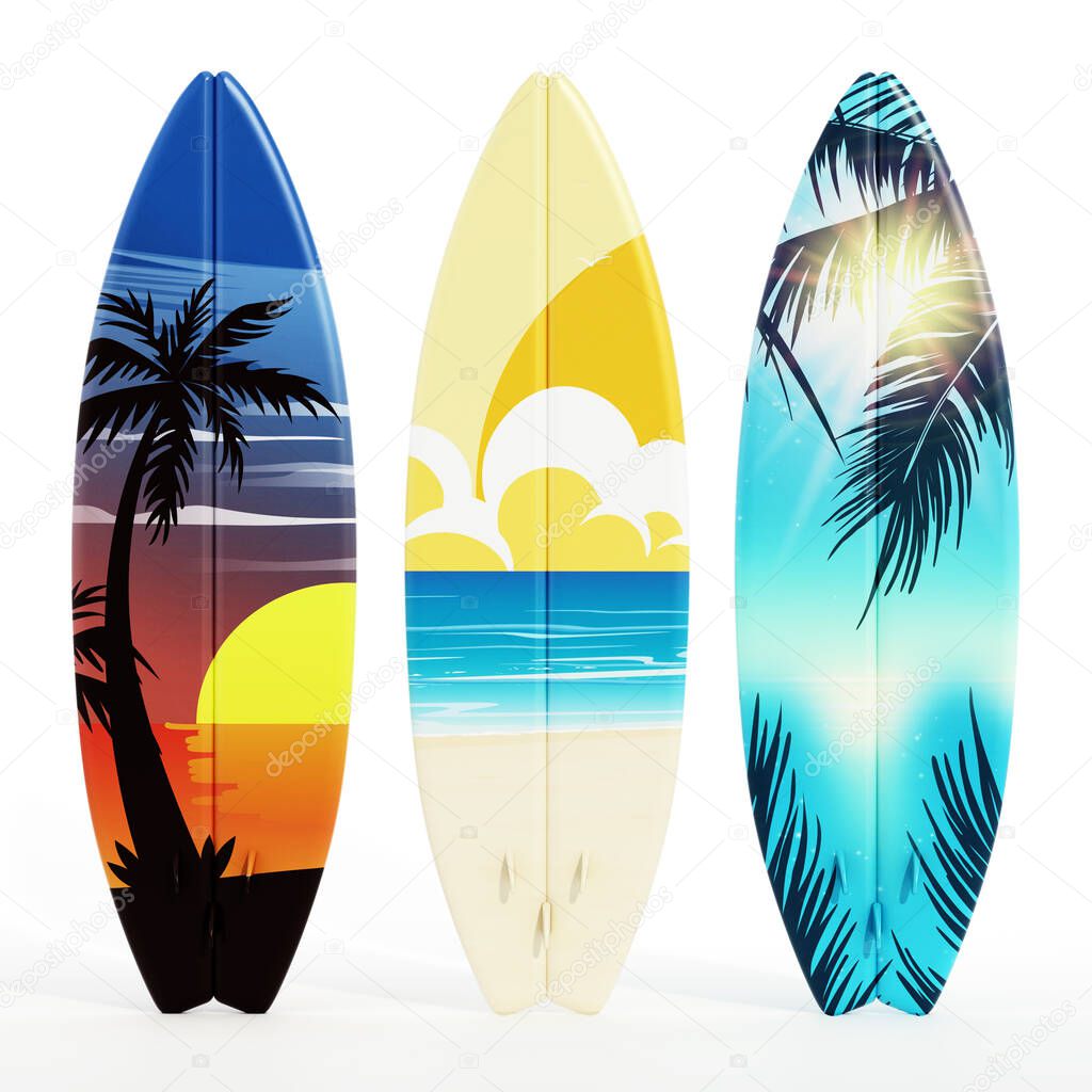 Surfboards isolated on white background. 3D illustration.