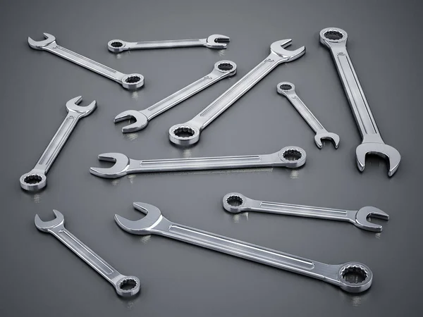 Set Wrenches Standing Gray Background Illustration — Stock Photo, Image