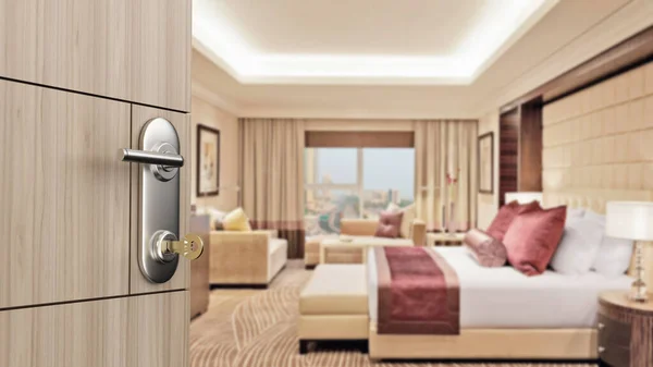 Door Opening Luxury Hotel Room Illustration — Zdjęcie stockowe