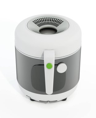 Düşük yağlı fritöz beyaz arka planda izole edilmiş. 3B illüstrasyon.