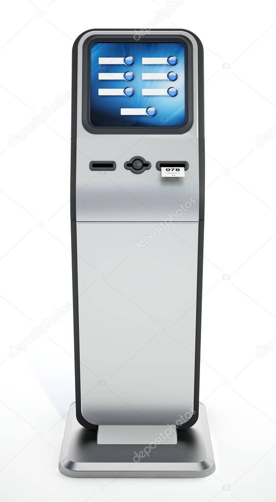 Ticketing kiosk isolated on white background. 3D illustration.