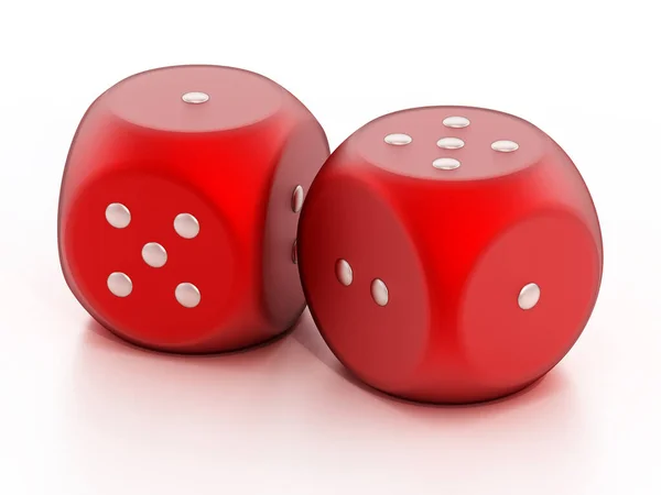 两只骰子在白色背景上隔离 3D插图 — 图库照片