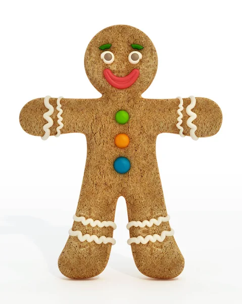 Gingerbread Cookie Man Isolated White Illustration — Stock Photo, Image