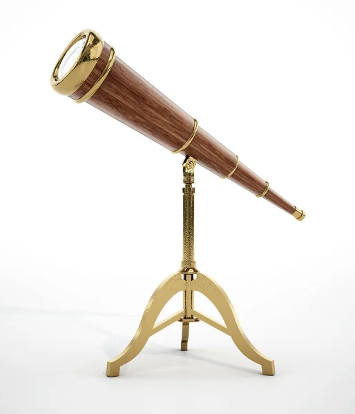 Винтажный Телескоп Изолирован Белом Фоне Иллюстрация — стоковое фото