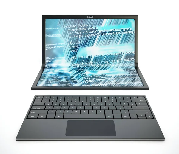 Futurystyczny Laptop Rozkładanym Ekranem Białym Tle Ilustracja — Zdjęcie stockowe